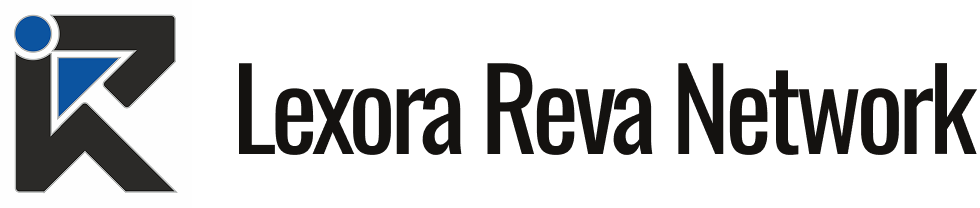 Logo with a stylized black K featuring a blue dot and triangle, next to the text Lexora Reva Network in bold black font on a white background.